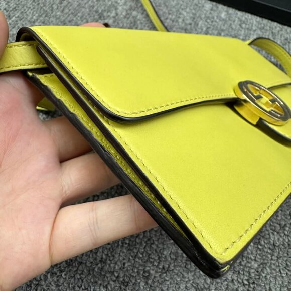GUCCI Interlocking Wallet On Chain Yellow Leather Shoulder Bag 288-012725 - Picture 4 of 15